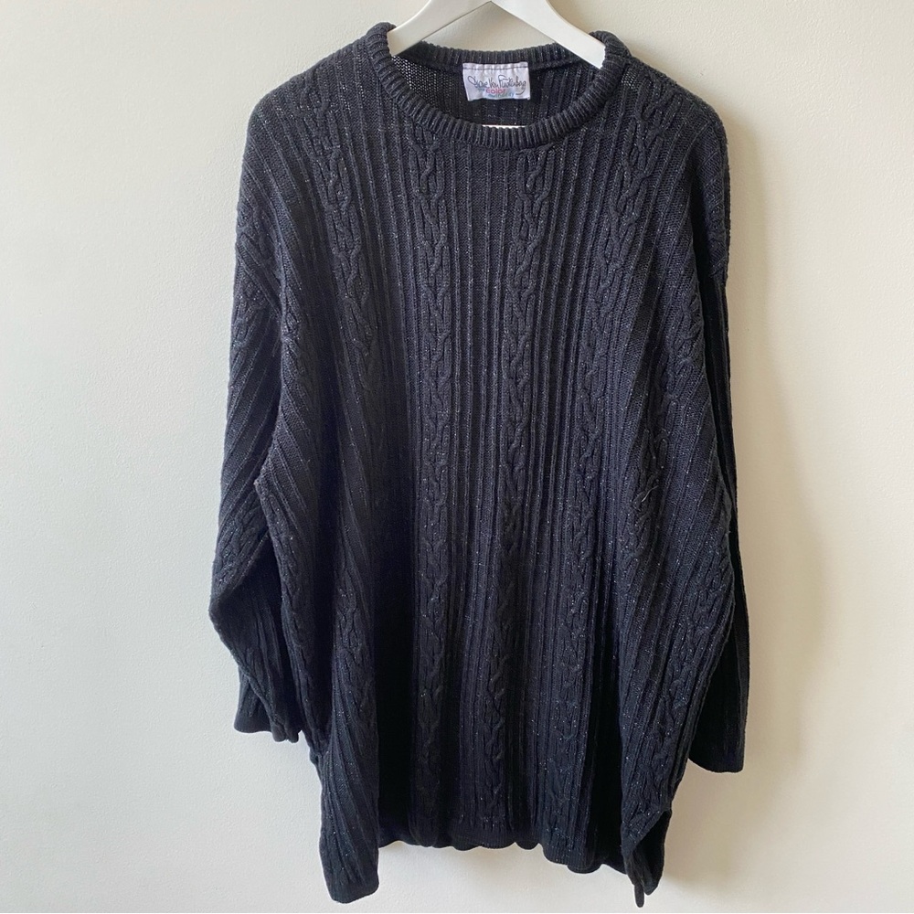 Diane Von Furstenberg VINTAGE Oversized Black Sweater Metallic Tinsel Size 2X
